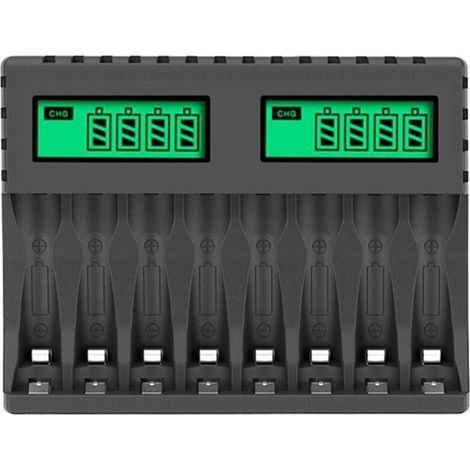 Akkuladegerät mit LCD-Bildschirm, intelligentes Ladegerät, 8 Steckplätze für AA/AAA NiCd/NiMH-Akkus (Crezuo) (1/4)
