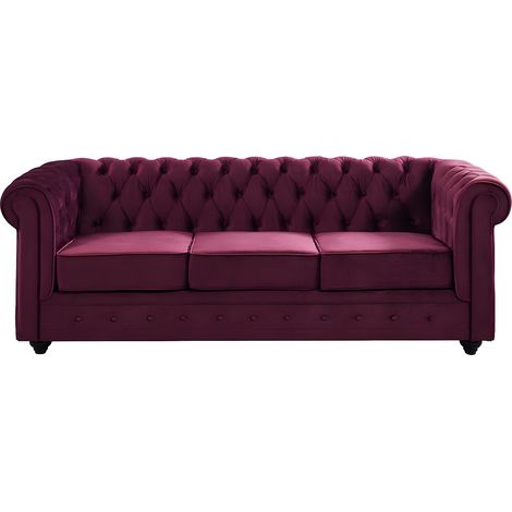 Canapé 3 places CHESTERFIELD - Velours pourpre (1/4)