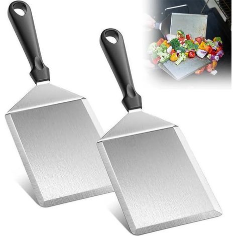 Ensemble de 2 spatules de barbecue en acier inoxydable de 130 mm, accessoires de cuisine pour plancha, grillades et steaks hachés. (1/5)