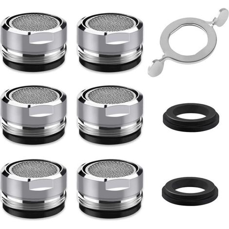 Mousseur Robinet M24, 6 Pièces Aerateur Robinet Economie Eau Avec Filtre en Acier Inoxydable et ABS, comprendre 8 joints et 1 clé à Mousseur chromée pour Robinet Lavabo de Salle de Bain et Cuisine..DE (1/4)