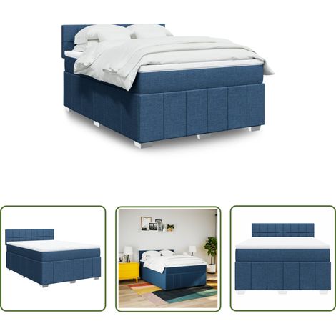 vidaXL Sommier à lattes de lit avec matelas Bleu 160x200 cm Tissu (1/5)