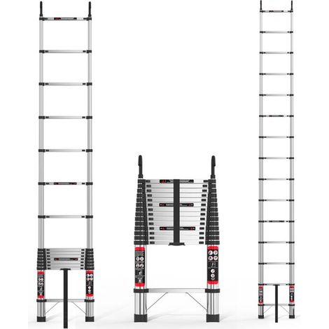 Scala telescopica di 5 metri, scala telescopica pieghevole, con barra trasversale stabile e gancio removibile.