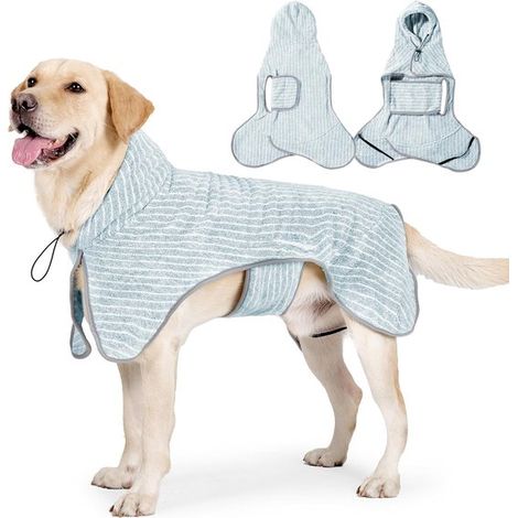 Schnelltrocknender Haustierbademantel – ultra-saugfähiges Badetuch – gestreiftes Kapuzendesign – weiches und verstellbares Haustierbadetuch – ideal für Welpenbäder, Strandbesuche und Reisen – grün, Gr