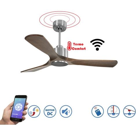 Modulo Slim  - Super destratificateur et ventilateur DC 132 cm chrome  pales bois sombre  idéal 26 à 40 m²
