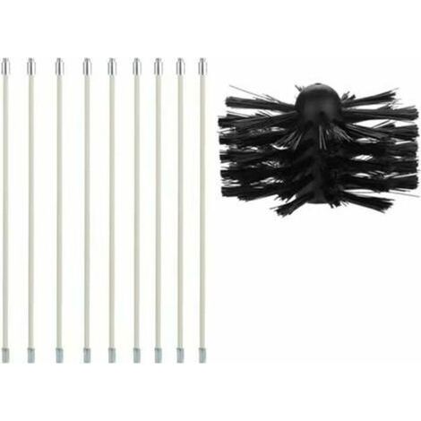 Kit Brosse de Cheminée, Outil Nettoyage pour Cheminées Brosse Kit de Ramonage Ccontient 9 (40cm Tiges Flexibles et 1 (100mm) Tête de kit de ramonage du Poêle à Granulés pour Poêle à Pellet (1/4)