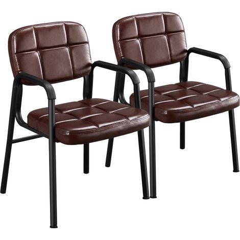 Yaheetech 2 Sedie Ufficio Senza Ruote Ergonomiche Ospiti per Riunioni Conferenza e Sala d'attesa in Finta Pelle Portata 135 kg Marrone (1/5)