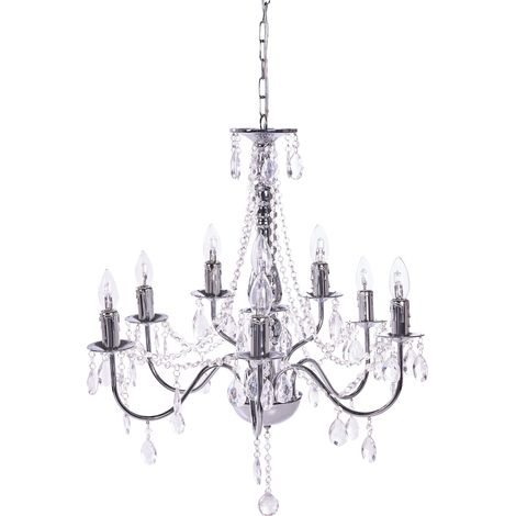 Lámpara de araña glamurosa lágrimas de cristal dormitorio sala de estar comedor 8 bombillas acrílico plateado Blakney L (1/5)