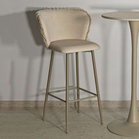 Set de 2 taburetes Kalpa, tapizados con respaldo, altura de asiento 77 cm, 55x58x106h cm blanco crema (1/5)