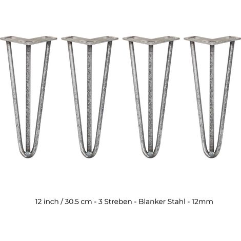 4 x 30.5cm 3 Streben Hairpin Legs Tischbeine Möbelbeine Stuhlbeine 12mm D Rohstahl