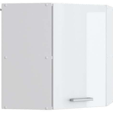 Hängeschrank R-Line, Weiß Hochglanz, 57 cm Eckhängeschrank mit Tür, Vicco
