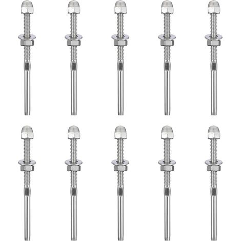Set of 10 Stainless Steel Cable Turnbuckles Crimp Threaded Ends for Terrace Railings and Stair Railings (1/5)