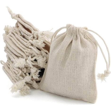 Pochettes Sachets en Lin Chanvre, Sac Toile de Jute avec Cordon de Serrage, Pochette Lin Réutilisable pour Mariages Bijoux la Fête Bricolage 20pcs 13x18cm (blanc)