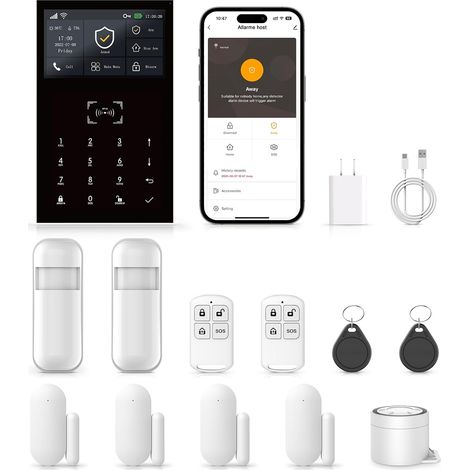 Alarme Maison sans Fil Intelligent GSM + WiFi, 12 Pièces - 2 Alarme de Porte, 4 Capteurs de Fenêtre et de Porte, 2 Télécommande (1/5)