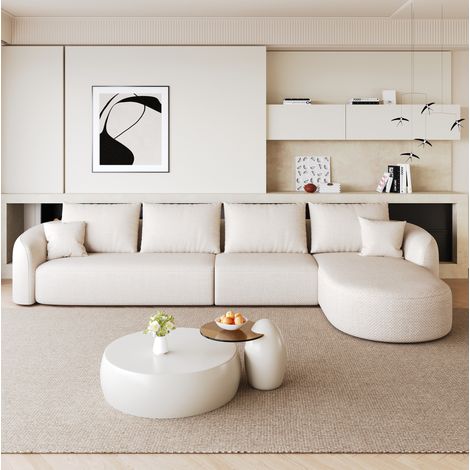 Divano angolare modulare 336 cm bianco in tessuto con struttura senza telaio e senza montaggio (1/5)