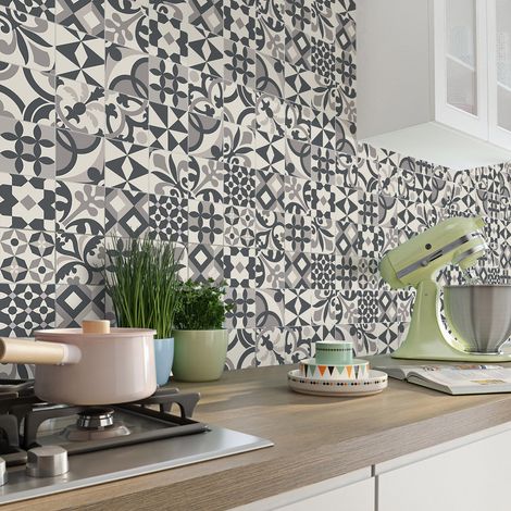 Sticker Mural Carrelage adhésif Cuisine Salle de Bain - 60 STICKERS CARREAUX DE CIMENT AZULEJOS ALATA - 60stickers10x10cm (1/5)