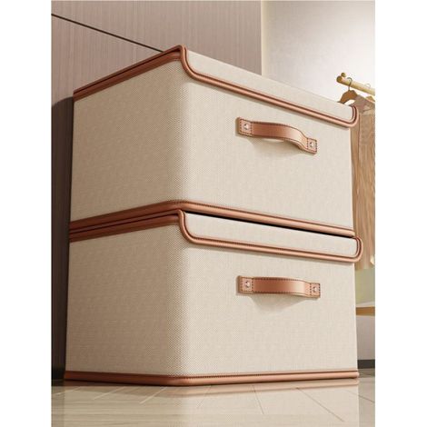 Boîte De Rangement - Tissu Oxford - 54 L - 50 x 35 x 31 cm - Couvercle Aimanté - Poignées Cuir - Empilable - 1 Pièce (1/5)