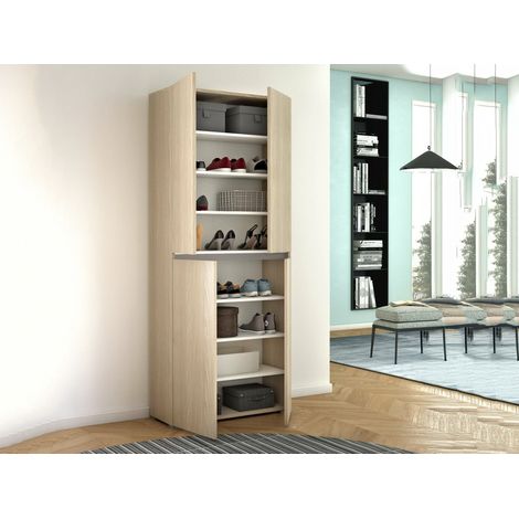 Dmora - Armadio multiuso grande Arro, Scarpiera con ripiani regolabili, Mobile porta scarpe a 4 ante, 100% Made in Italy, 80x37h195 cm, Olmo (1/4)