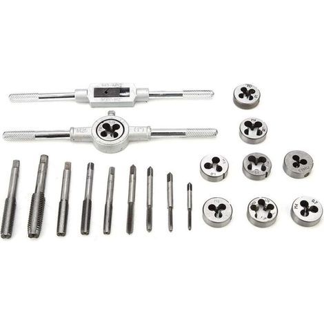 Juego de 20 herramientas para roscado, machos y terrajas, extractores de roscas, extractores de tornillos, acero M3-M12, con estuche de almacenamiento. (1/5)