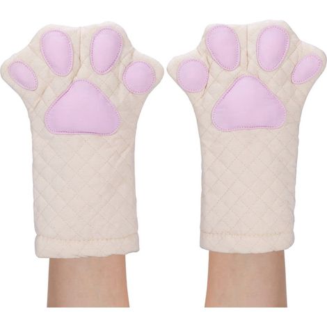 Guanti da forno Zampette Gatto Trapuntati Cotone Bianco Rosa (1/5)