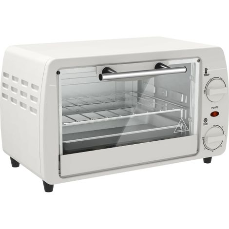 Mini forno, 10 litri, 750 watt, piccolo forno elettrico, temperatura massima 230℃, timer 60 minuti, teglia e griglia, 36,5x26x22 cm, bianco sporco, disponibile in negozio. (1/5)