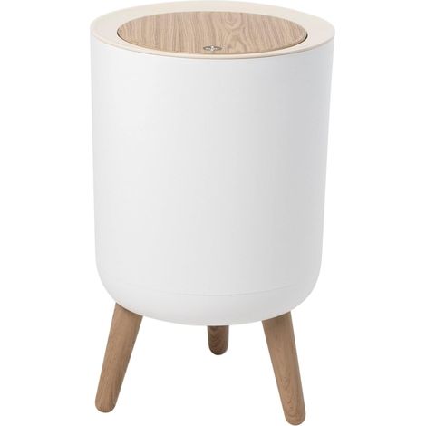 1 Poubelle, design trépied bois, couvercle à pression, ABS étanche, pour cuisine, salle de bain, salon, bureau (1/5)