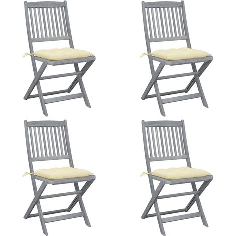Lot de 4 Chaises de jardin pliables - Chaise d'extérieur pour terrasse/jardin avec coussins Bois d'acacia BV949309 - BonneVie (1/5)