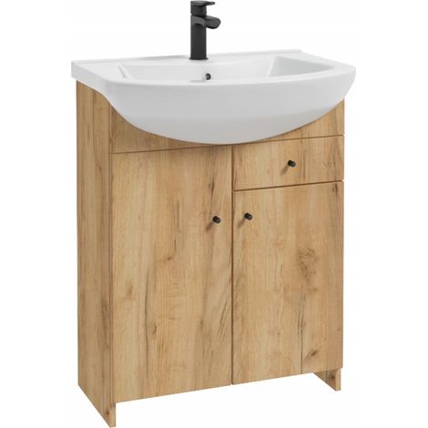 STAMAR Badezimmermöbelset - 65 cm - Eiche gold matt - mit Waschbecken und Schublade - modern und praktisch