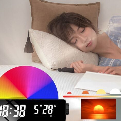 Orologio digitale a LED con simulazione dell'alba, con radio FM e luce regolabile, display digitale, temperatura, sveglia, per camera da letto di bambini e adulti, nero (1/4)