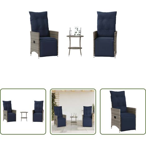 Gartentisch - 3-teiliges Bistro-Set mit Kissen Grau Poly Rattan (1/5)