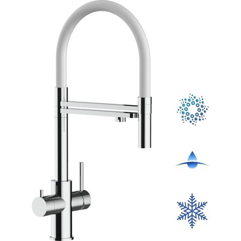 Rubinetto 5 vie miscelatore lavello cucina in Acciaio INOX Lucido - canna bianca movibile e doccia 2 getti staccabile - ACCIAIO CHIRURGICO AISI 316 (1/5)