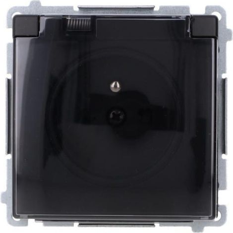 Enchufe b谩sico Simon con toma de tierra, con circuito de corriente, IP44 (m贸dulo), bornes de tornillo, tapa de transporte, negro BMGZ1BZ.01/49A
