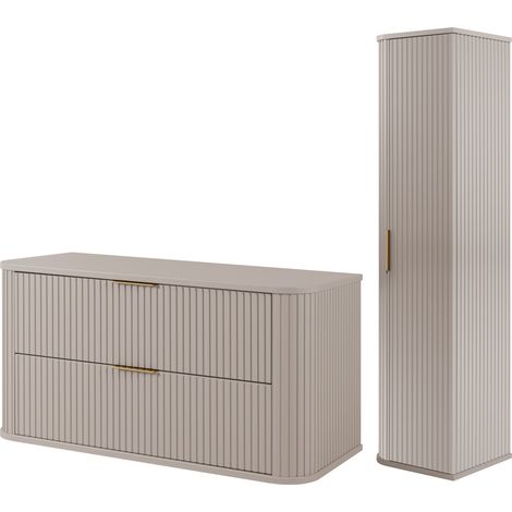 Ensemble de meubles de salle de bain, 2 tiroirs, 1 porte, fermeture douce, façades rainurées, Cachemire, 100,4 x 41,5 x 51,7 cm (1/5)