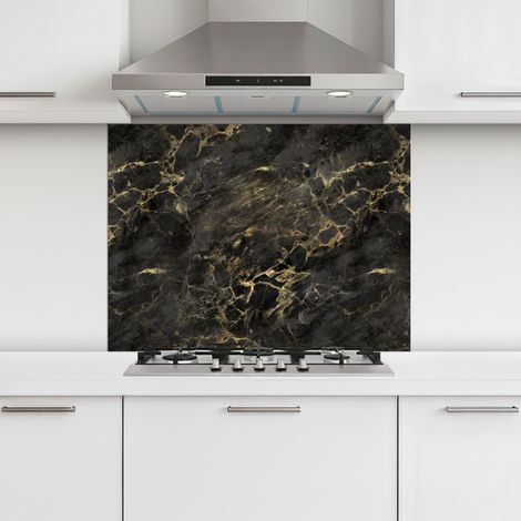 CRÉDENCE CUISINE Noir - Marbre - Or - Nerf 80x60 cm