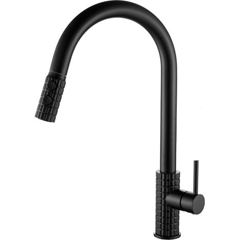 Robinet de cuisine noir haute pression avec douchette extensible, mitigeur pivotant à 360° (1/4)