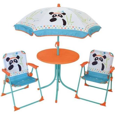 FUN HOUSE 713095 INDIAN PANDA Garden furniture set with a table. 2 folding chairs and an umbrella for children
