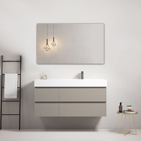 Mobile bagno sospeso cannettato 120 cm Grigio Cenere Lavabo a Destra in Resina Specchio Quadro - Fiji Paint (1/3)