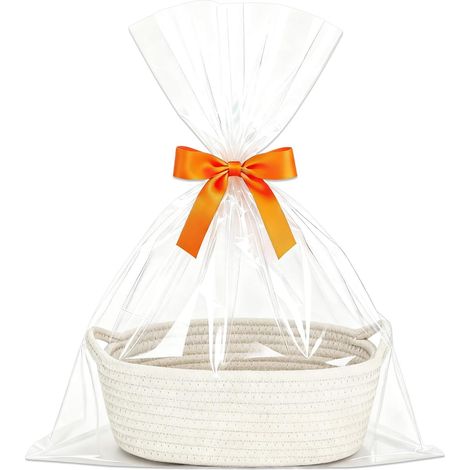 Panier Cadeau Vide Tressé avec Sacs Cadeaux et Rubans Blanc Panier de Présentation Vide, avec Poignées, pour Serviettes, Jouets, Chambre, Bain, pour Anniversaires Vacances (1/5)