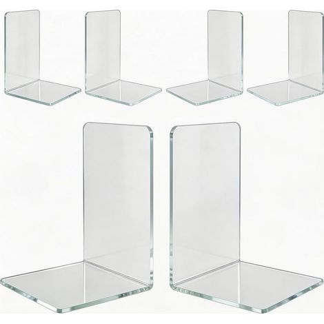 GDHZS- Lot de 6 serre-livres en acrylique transparent, supports, supports de livre pour maison, bureau, table, bibliothèque, supports de livres (1/5)