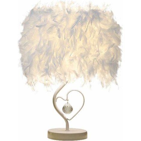 Plume Lampe De Table Vintage Élégant Chevet De Bureau en Cristal Lumière Blanc Abat-Jour for Chambre Hall D'intérieur Salon Lecture Lecture Décorations De Salle. (1/5)
