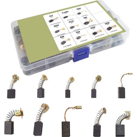 Jeu de balais de charbon - noir - Outils d'entretien - Taille variée - Pièces de rechange pour brosses de moteur - 40 pièces 10 tailles (1/5)