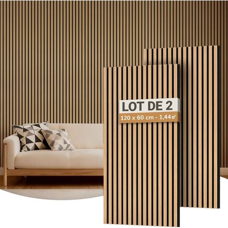 Panneau Mural Decoratif de Bois,120x60-1.44㎡, 2 Pièces, Teck Tasseau Bois Panneaux Acoustique, Claustra Intérieur Mdf, Decoration Murale pour Chambre, Salon, Gaming, Bureau, Studio (1/5)