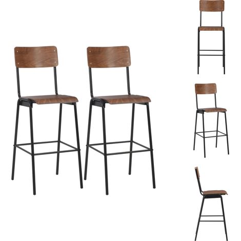 Tabourets de bar lot de 2 marron contreplaqué solide et acier - Chaises De Bar - Tabourets De Bar - Chaise De Salle À Manger - Meubles De Cuisine - Mobilier Moderne (1/5)
