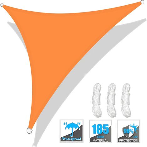 (Orange, 300x300x300CM) Voile d'ombrage triangulaire, protection UV, adaptée aux patios, jardins et cours extérieures. (1/5)