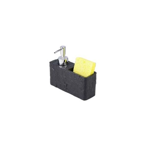 Distributeur de savon et porte-éponge pour cuisine ou salle de bain, stabilité de construction en résine, conçu pour une utilisation efficace sur le plan de travail (noir) (1/5)