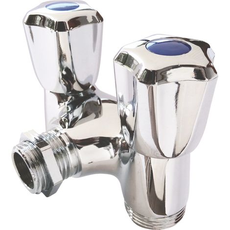 Robinet à clapet double sorties pour machine à laver - M1/2" - Sorties M3/4 (1/2)