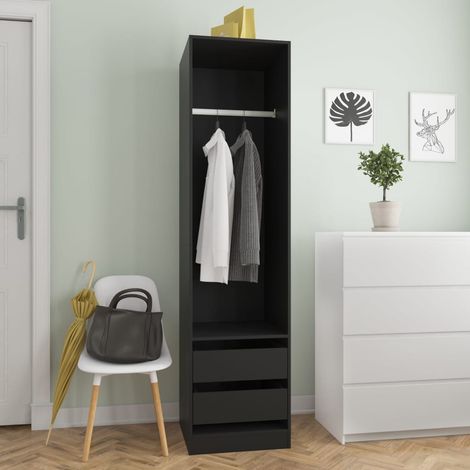 Vidaxl – Garde-robe enfant avec 2 tiroirs – Noir – 50 x 50 x 200 cm – Aggloméré – Grand compartiment ouvert avec tringle de suspension