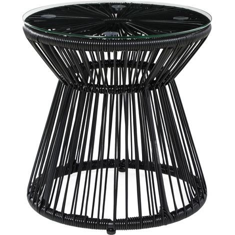 Gartentisch im böhmischen Stil, wetterfest, PE-Rattan, 40 x 40 x 42 cm, schwarz