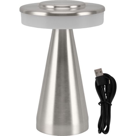 Ortviai Lampe de chevet LED portable avec touche supérieure, 3 températures de lumière, batterie rechargeable, couleur argent (1/5)