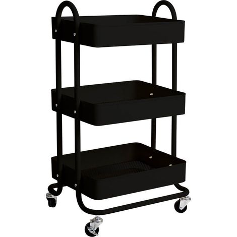 Levede 3 Tiers Kitchen Trolley Cart Steel Storage Rack Shelf Organiser Black