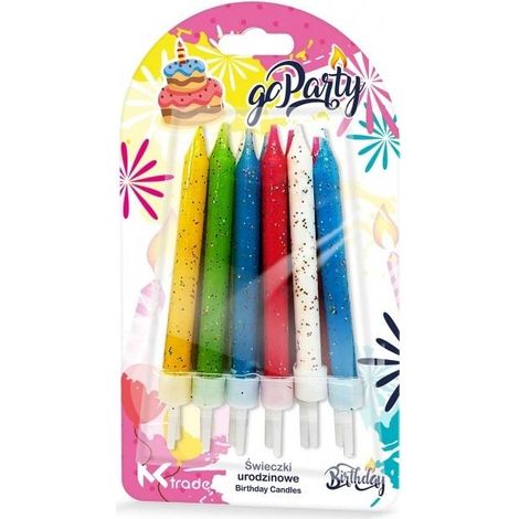 Velas de cumpleaños coloridas con purpurina de 8 cm, 12 unidades